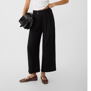 NWT Stradivarius Black Linen Blend Wide Leg Trouser Pants Size 0‎